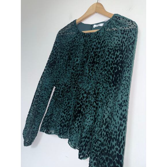 ALC a.l.c. Karen green semi sheer animal print velvet burnout long sleeve top - Picture 3 of 10